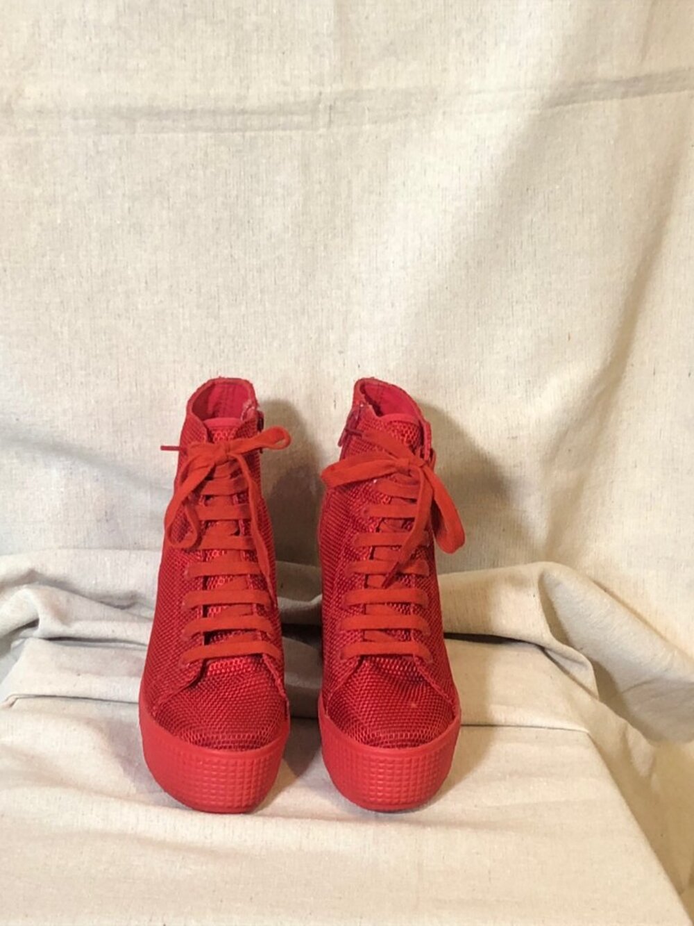 Jeffrey Campbell JC Play Red Lace Up Platform Sneakers 8 - Picture 5 of 10